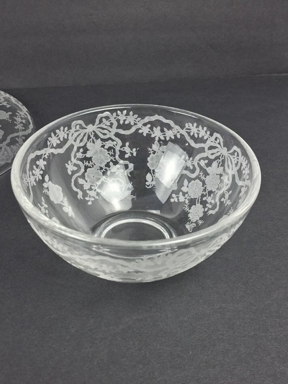 VTG 1940's Fostoria Romance Etched Crystal Mayonnaise Set Florals & Ribbons - Picture 10 of 12